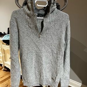 Armani Exchange grey knit sweater with hidden hood - Small
